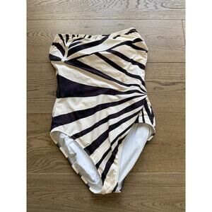 Gottex Desert Queen Bandeau One Piece Swimsuit Black White Zebra Sz 8
